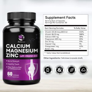 Lukaree Calcium Magnesium Zinc with Vitamin D3 Supplement, Promotes Healthy Bones and Teeth - Supports Nerve & Muscle Function, Easy to Swallow Capsules, 30 Servings, 60 VegCaps