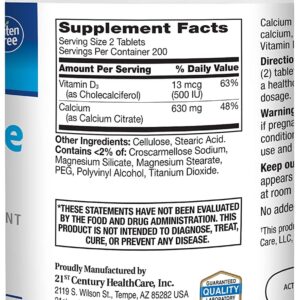 21st Century Calcium Citrate + D3, 400 Tablets Per Bottle (2 Pack)