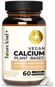 future kind vegan calcium supplement (60 capsules) - plant-based calcium magnesium supplement sourced from iceland for teeth and bone support - calcium supplements for women & men