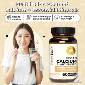 Future Kind Vegan Calcium Supplement (60 Capsules) - Plant-Based Calcium Magnesium Supplement Sourced from Iceland for Teeth and Bone Support - Calcium Supplements for Women & Men