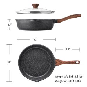 SENSARTE Nonstick Deep Frying Pan Skillet, 10/11/12-inch Saute Pan with Lid, Stay-cool Handle, Chef Pan Healthy Stone Cookware Cooking Pan, Induction Compatible, PFOA Free (10-Inch)