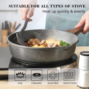 SENSARTE Nonstick Deep Frying Pan Skillet, 10/11/12-inch Saute Pan with Lid, Stay-cool Handle, Chef Pan Healthy Stone Cookware Cooking Pan, Induction Compatible, PFOA Free (10-Inch)