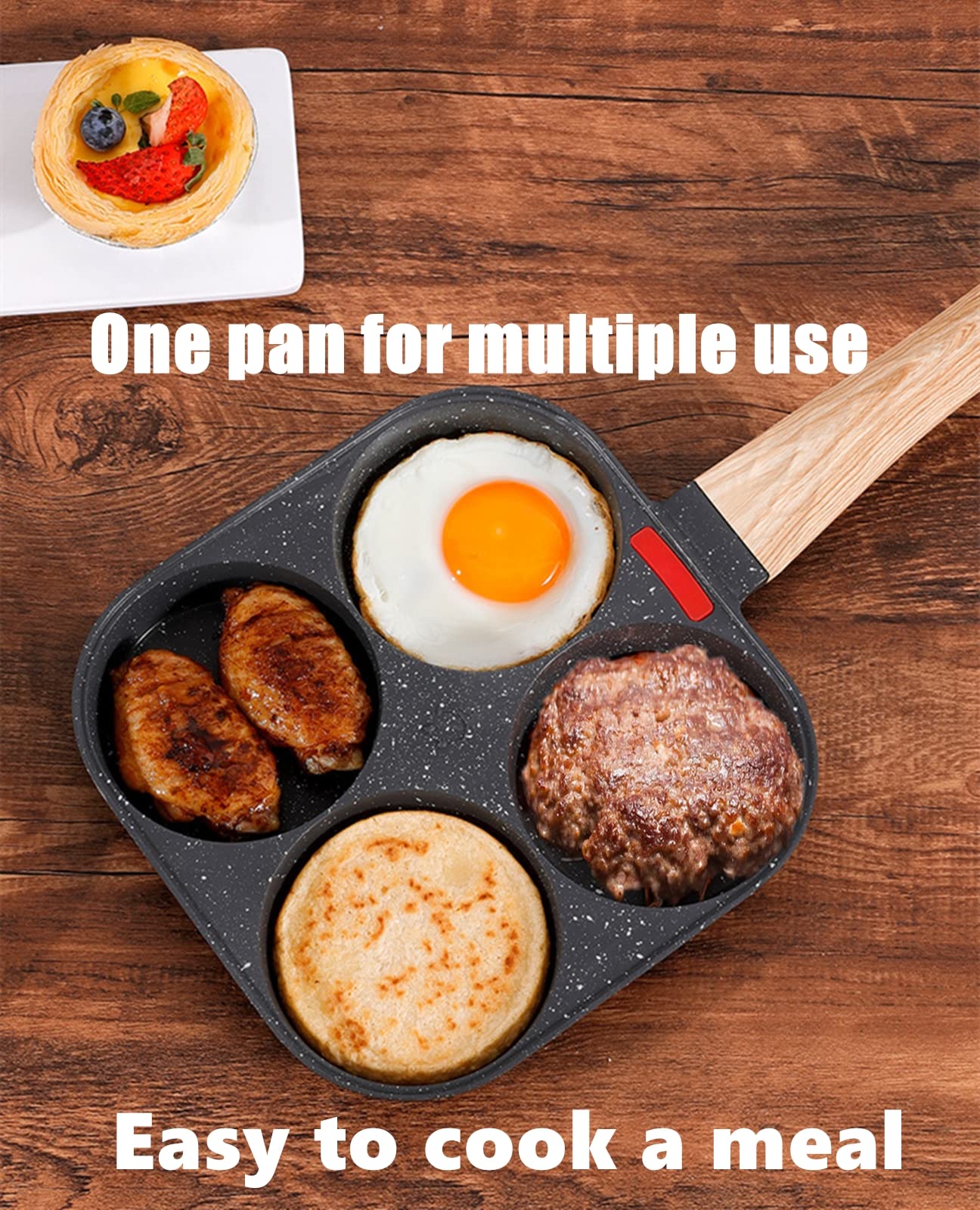 HUPECHAM 4-Cup Egg Pan Nonstick, and Healthy Granite Egg Frying Pan, Versatile Breakfast Skillet for Eggs, Pancakes, Plett, Crepes, Compatible with Gas Stove and Induction Cooktop