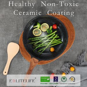 ESLITE LIFE Nonstick Ceramic Frying Pans Skillets Set, Non-Toxic Egg Omelette Kitchen Cooking Pans Compatible with All Stovetops (Gas, Electric & Induction), PTFE & PFOA Free (Black)