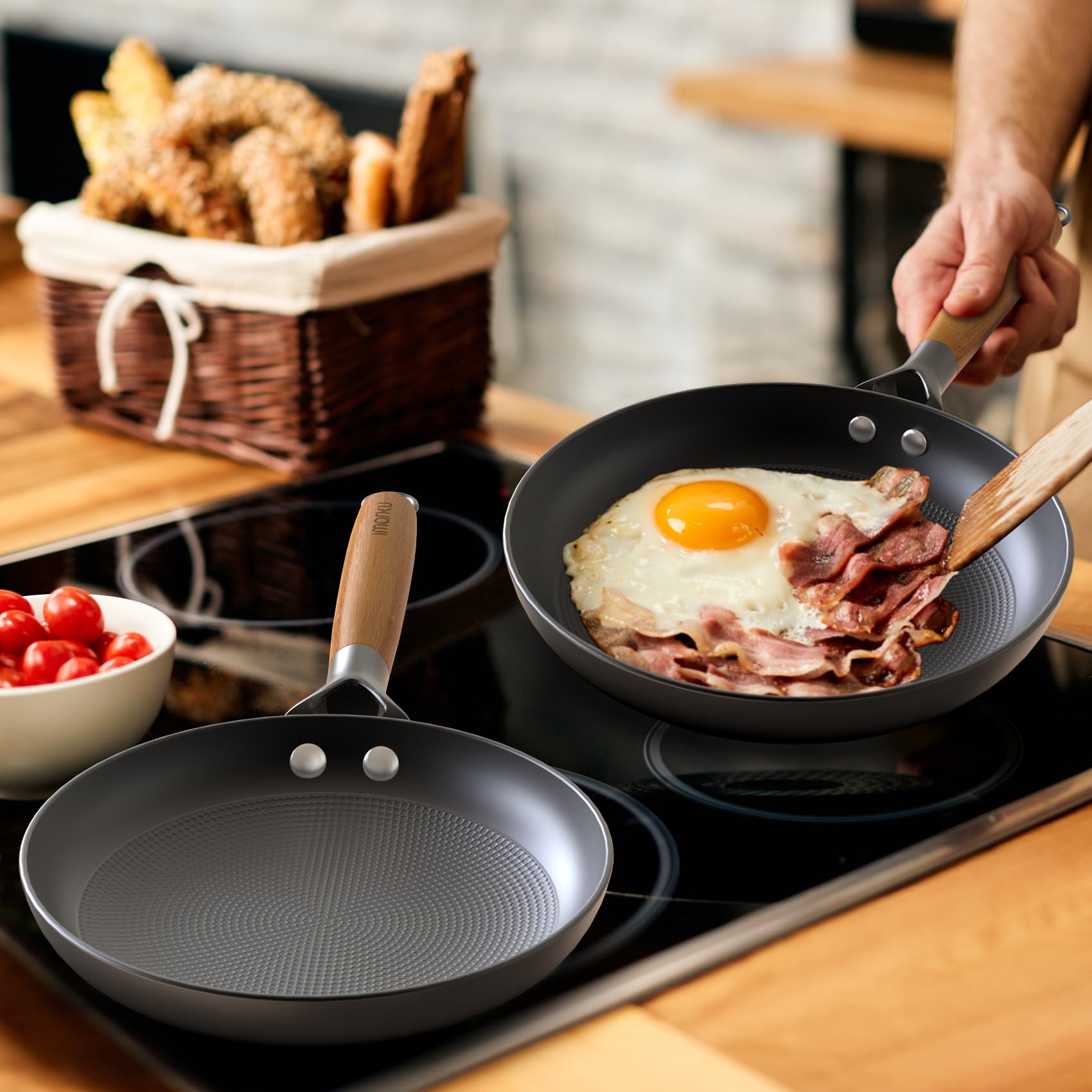 imarku Frying Pan - 12inch Non Stick Frying Pan Honeycomb Cast Iron Skillets, Large Frying Pans Nonstick Dishwasher Safe, Oven Safe Kitchen Pans for Cooking With Stay-cool Wood Handle