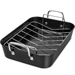 MICHELANGELO Roasting Pan with Rack, Carbon Steel Turkey Roasting Pan for Oven and Induction, Nonstick Turkey Roaster Pan with Stainless Steel Rack, 15 Inch x 11 Inch