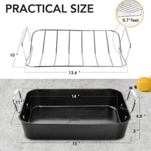 MICHELANGELO Roasting Pan with Rack, Carbon Steel Turkey Roasting Pan for Oven and Induction, Nonstick Turkey Roaster Pan with Stainless Steel Rack, 15 Inch x 11 Inch