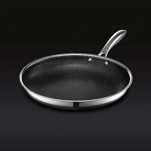 HexClad Hybrid Nonstick 12-Inch Fry Pan with Tempered Glass Lid, Stay-Cool Handle, Dishwasher and Oven Safe, Induction Ready, Compatible with All Cooktops