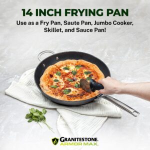 Granitestone 14 Inch Family Size Nonstick Frying Pan, Large Induction Skillet for Cooking, Oven Safe Dishwasher Safe