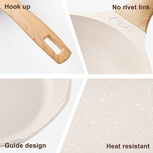 Nonstick Frying Pan Set - Granite Induction Pans for Cooking Omelette Non-Stick Cookware Set, Healthy Kitchen Skillet Non Sticking Stone Pot and Pan Set (8", 9.5" & 11") Beige