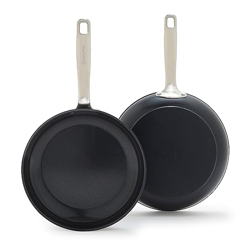 GreenPan Chatham Prime Midnight Hard Anodized Healthy Ceramic Nonstick 8" and 10" Frying Pan Skillet Set, Omelette and Egg Pan, PFAS-Free, Dishwasher Safe, Oven Safe, Black