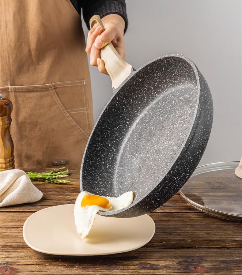 Motase Nonstick Frying Pan Skillets 3-Piece Set 8/9.5/11 inch, Granite Coating Omelette Pan, 100% PFOA free Cookware Pan, Non Stick Stone Frying Pan Skillets Set