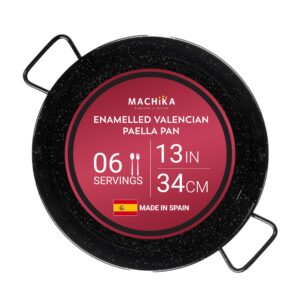 machika enamel paella pan | paella pan | skillet for paella and rice recipes | perfect for indoor & outdoors | easy cleaning | rust proof coating | 6 servings | 13 inches |