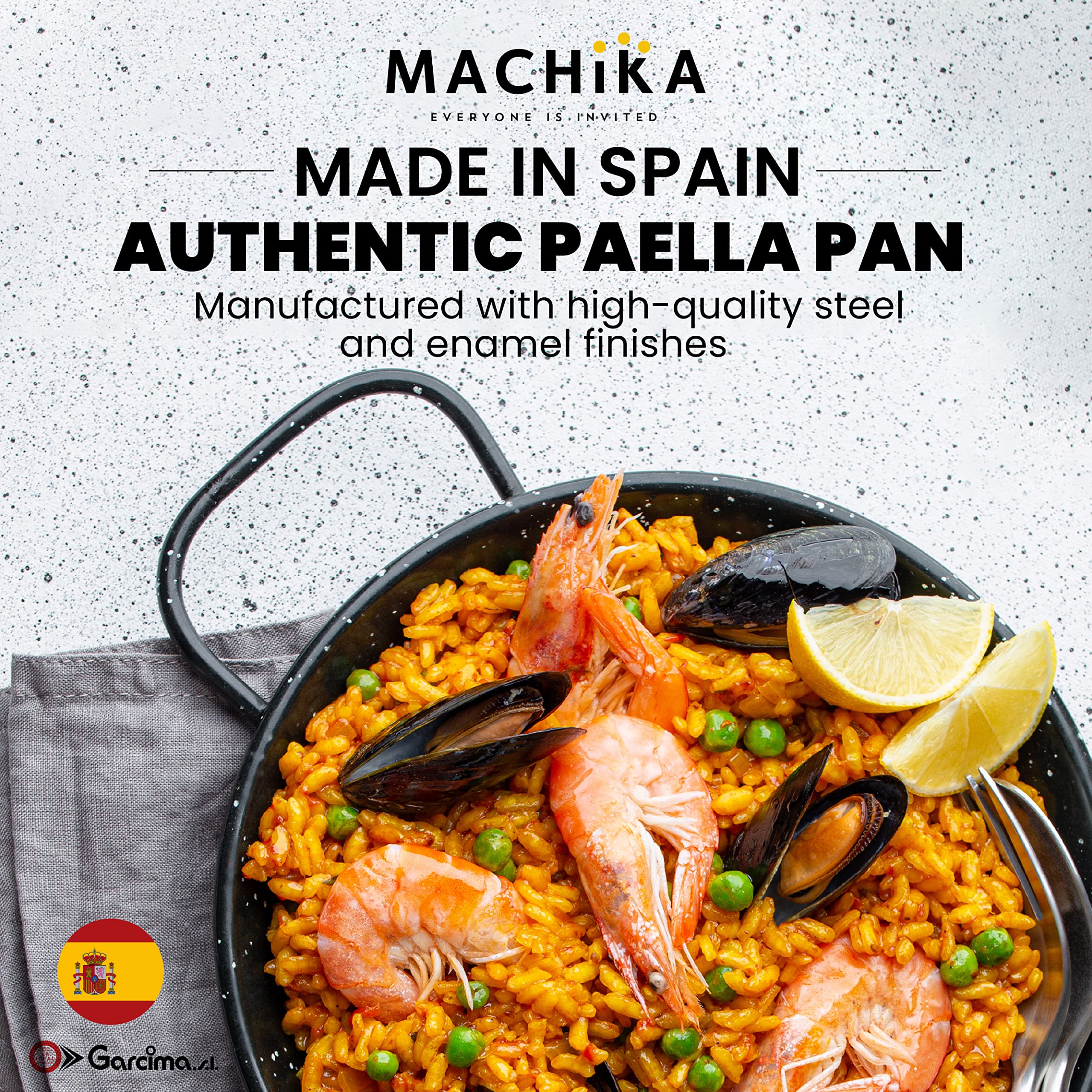 Machika Enamel Paella Pan | Paella Pan | Skillet for Paella and Rice Recipes | Perfect for Indoor & Outdoors | Easy Cleaning | Rust Proof Coating | 6 Servings | 13 inches |