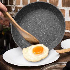 Easy chef always, 8 Inch Nonstick Frying Pan Skillet, Non Stick Granite Coating Egg Pan Fry Pan Omelet Pan Saute Pan, Healthy Stone Cookware Chef’s Pan, PFOA Free, Induction Compatible, Gray