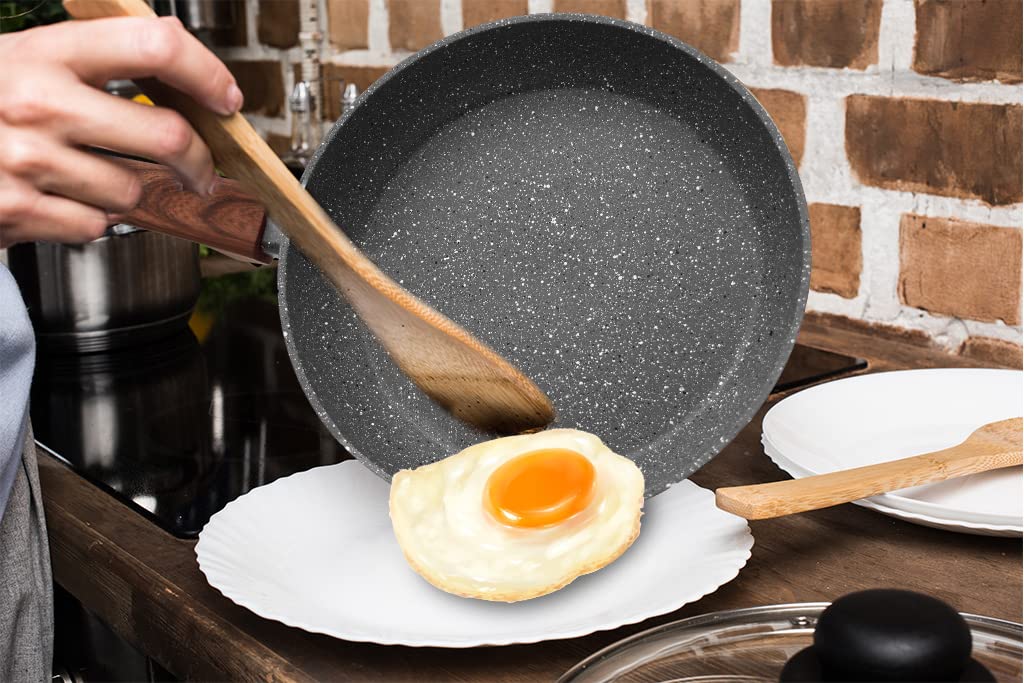 Easy chef always, 8 Inch Nonstick Frying Pan Skillet, Non Stick Granite Coating Egg Pan Fry Pan Omelet Pan Saute Pan, Healthy Stone Cookware Chef’s Pan, PFOA Free, Induction Compatible, Gray