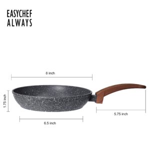 Easy chef always, 8 Inch Nonstick Frying Pan Skillet, Non Stick Granite Coating Egg Pan Fry Pan Omelet Pan Saute Pan, Healthy Stone Cookware Chef’s Pan, PFOA Free, Induction Compatible, Gray