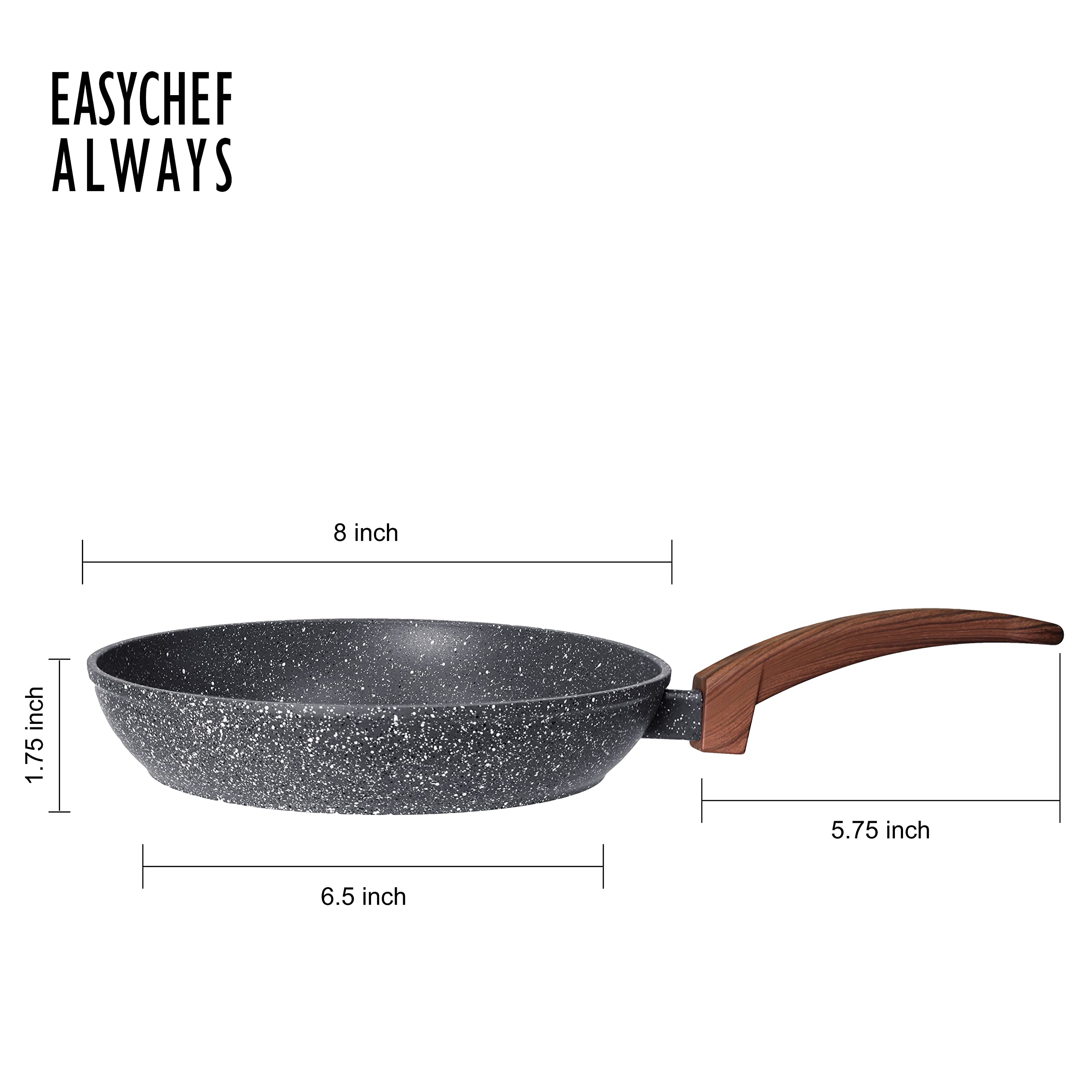 Easy chef always, 8 Inch Nonstick Frying Pan Skillet, Non Stick Granite Coating Egg Pan Fry Pan Omelet Pan Saute Pan, Healthy Stone Cookware Chef’s Pan, PFOA Free, Induction Compatible, Gray