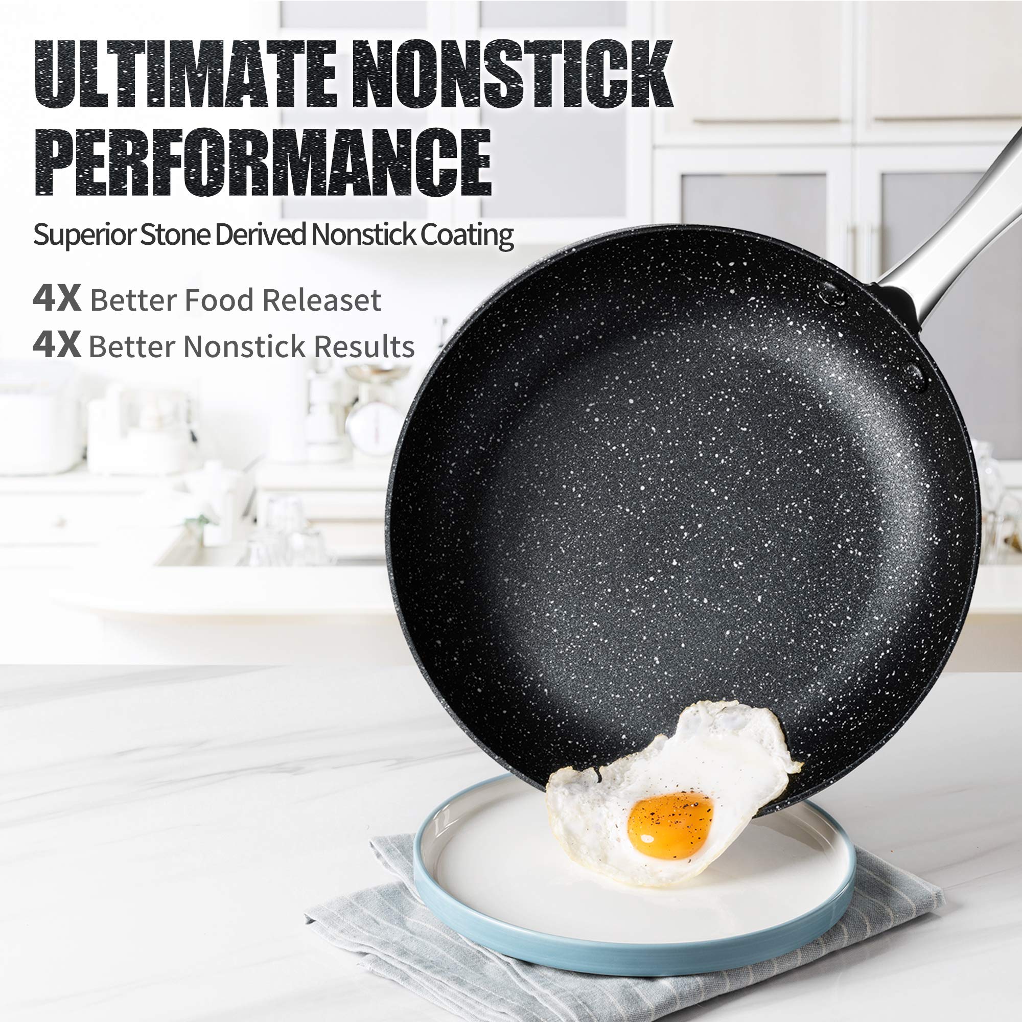 MICHELANGELO 10 Inch Frying Pan with Lid, Hard Anodized Frying Pan Nonstick, Granite Frying Pans Nonstick with Lids, 10 Inch Induction Skillet Nonstick Frying Pan