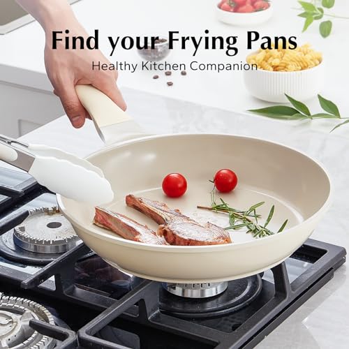 Redchef Ceramic Non Stick Frying Pans Skillet with Lid, 11.5 Inch Frying Pans Nonstick, Nonstick Frying Pan, Non Toxic, PFAS PFOA & PTFE Free, Dishwasher and Oven Safe, Compatible with All Cooktops