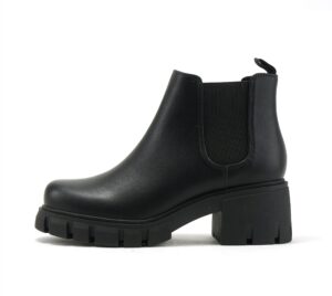 soda pioneer ~ women lug sole mid heel chelsea fashion ankle bootie w/double elastic gore (black, numeric_7)