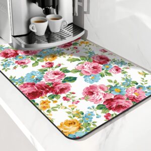 Coffee Bar Mat Accessories for Countertop Pioneer Flower Absorbent Hide Stain Rubber Backed Dish Drying Mats for Kitchen Counter Draining Pad Decor Gift Fit Under Coffee Maker (20x12in)