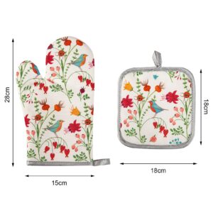 Kitchen Oven Mitts and Pot Holders Sets,The Pioneer Woman Flower Bird Print Oven Gloves and Potholders,Heat-Resistant Oven Gloves and Hot Pads,Pioneer Woman Kitchen Accessories,Gifts for Women