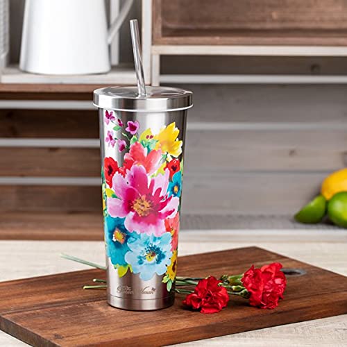 The Pioneer Women Pioneer Woman Stainless Vacuum Insulated Tumbler | Breezy Floral 24-Ounce Eco Freidndly Double Wall Vacuum Insulated Stainless Steel Tumbler for Hot and Cold Beverages ( Pack of 2)