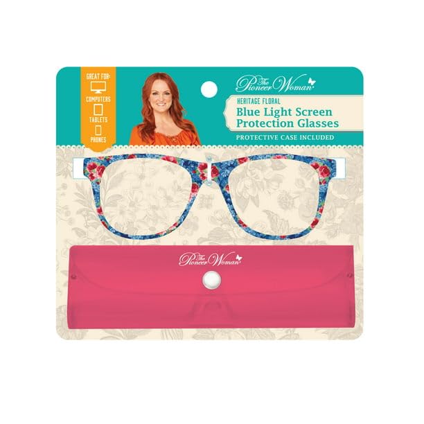 The Pioneer Woman Blue Light Screen Protection Glasses with Protective Case (Heritage Floral)