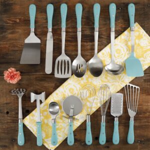 Pioneer Woman Frontier Teal Blue 15 Pc Set Kitchen Tool Stainless Steel Spoon Whisk Spatula Set