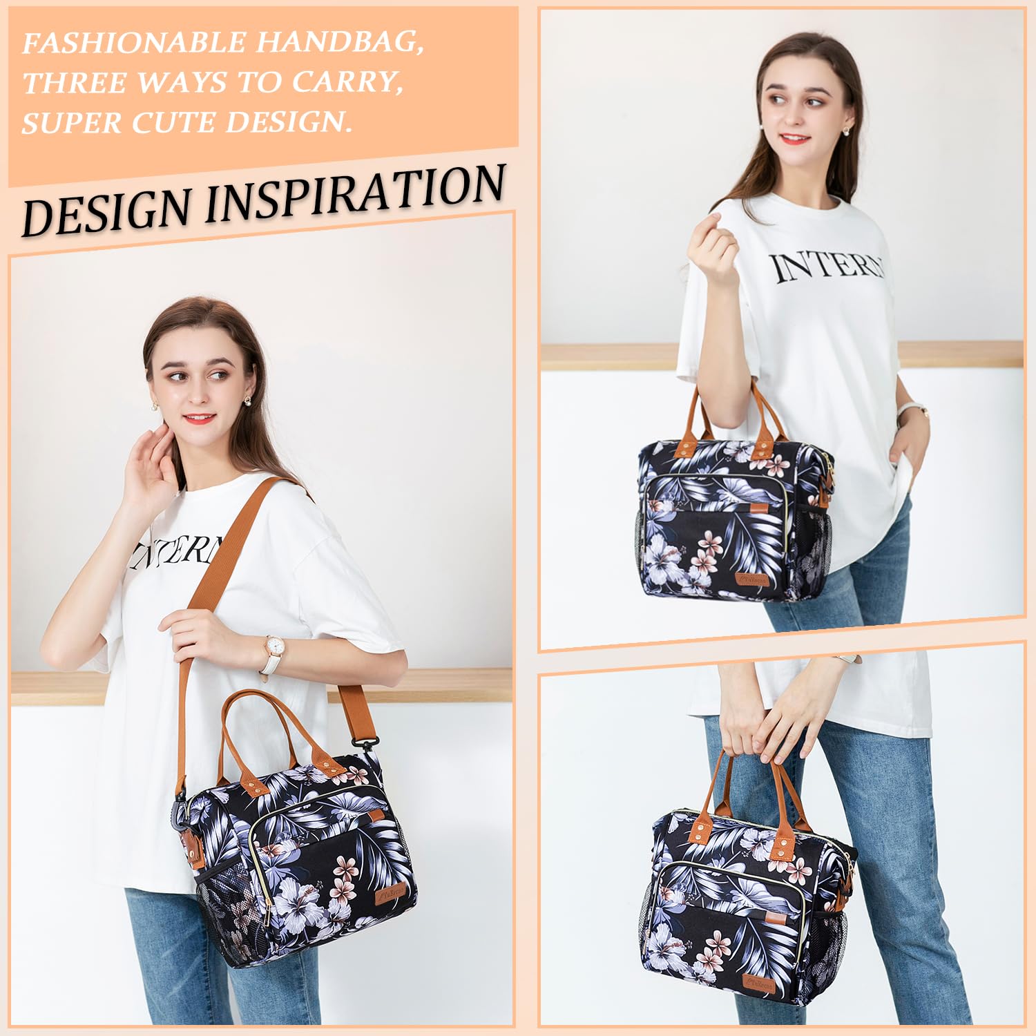 TuErCao Lunch Box for Women - Adult Insulated Lunch Bag Ladies Lunch Tote Bag for Work Loncheras para Mujer de Trabajo, Floral