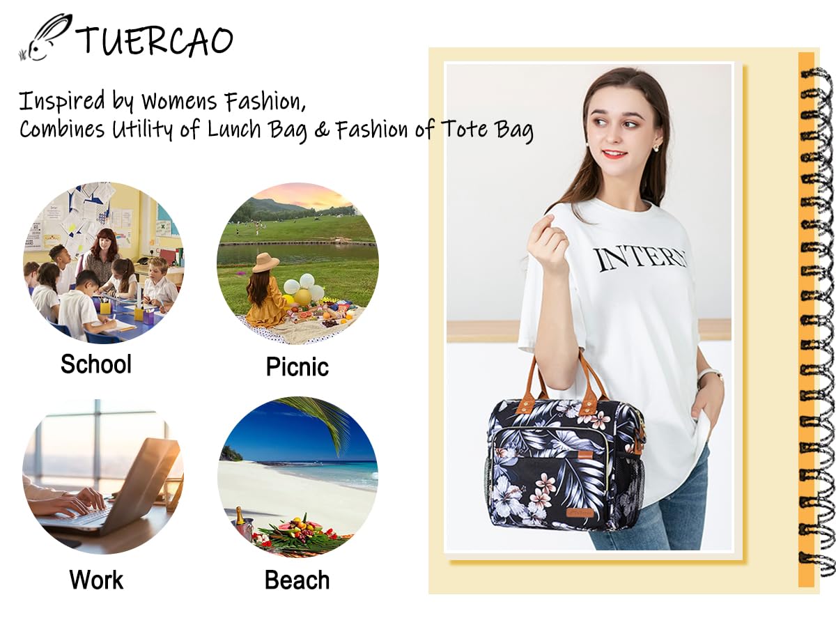 TuErCao Lunch Box for Women - Adult Insulated Lunch Bag Ladies Lunch Tote Bag for Work Loncheras para Mujer de Trabajo, Floral