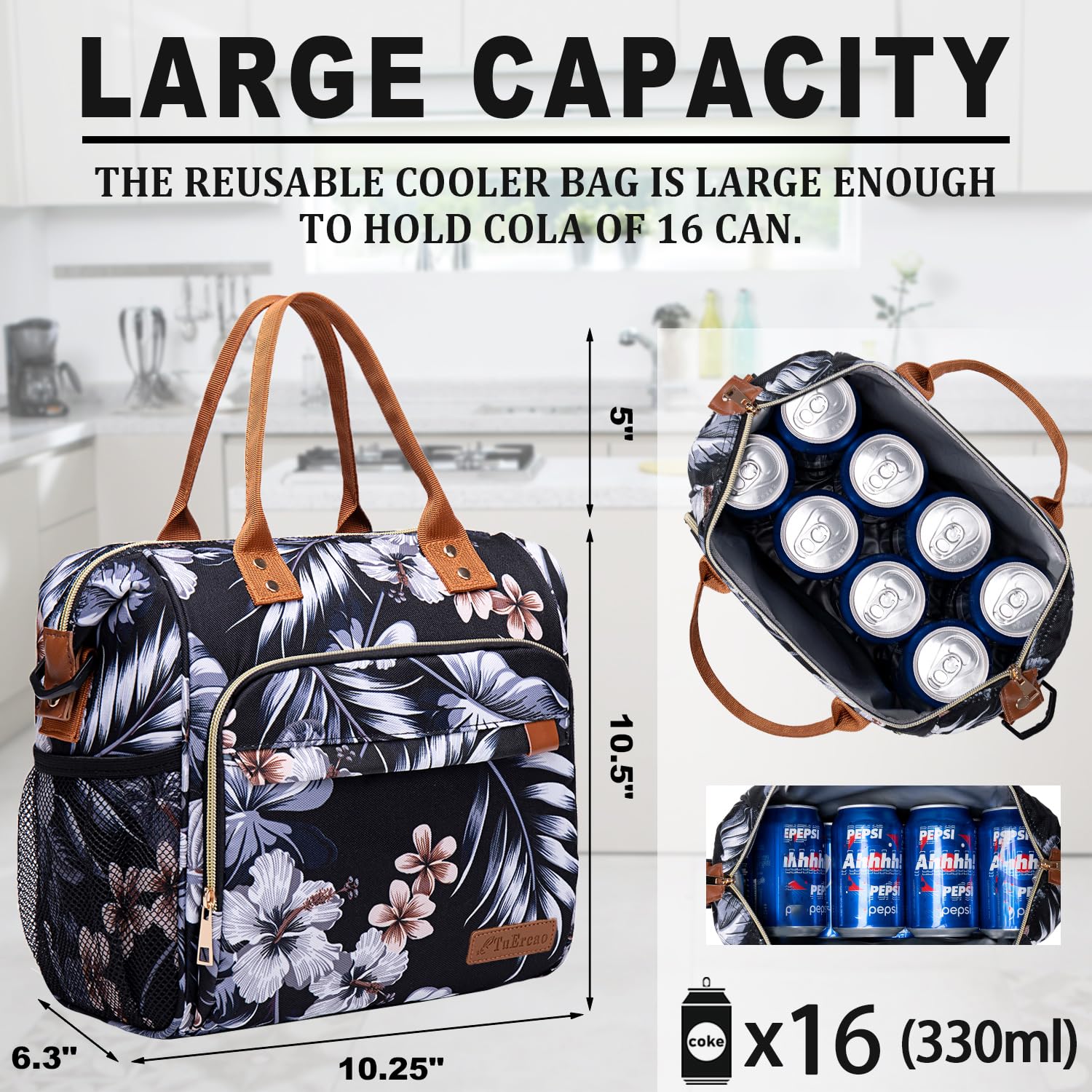 TuErCao Lunch Box for Women - Adult Insulated Lunch Bag Ladies Lunch Tote Bag for Work Loncheras para Mujer de Trabajo, Floral