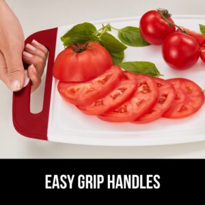 The Original Gorilla Grip Oversized 100% BPA Free Reversible Durable Kitchen Cutting Board Set of 3, Juice Grooves, Dishwasher Safe, Easy Grip Handle Border, Food Chopping Boards, Cooking, Red