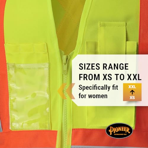 Pioneer Safety Vest for Women with Pockets - Hi-Vis Reflective Tape - for Construction - Yellow/Green