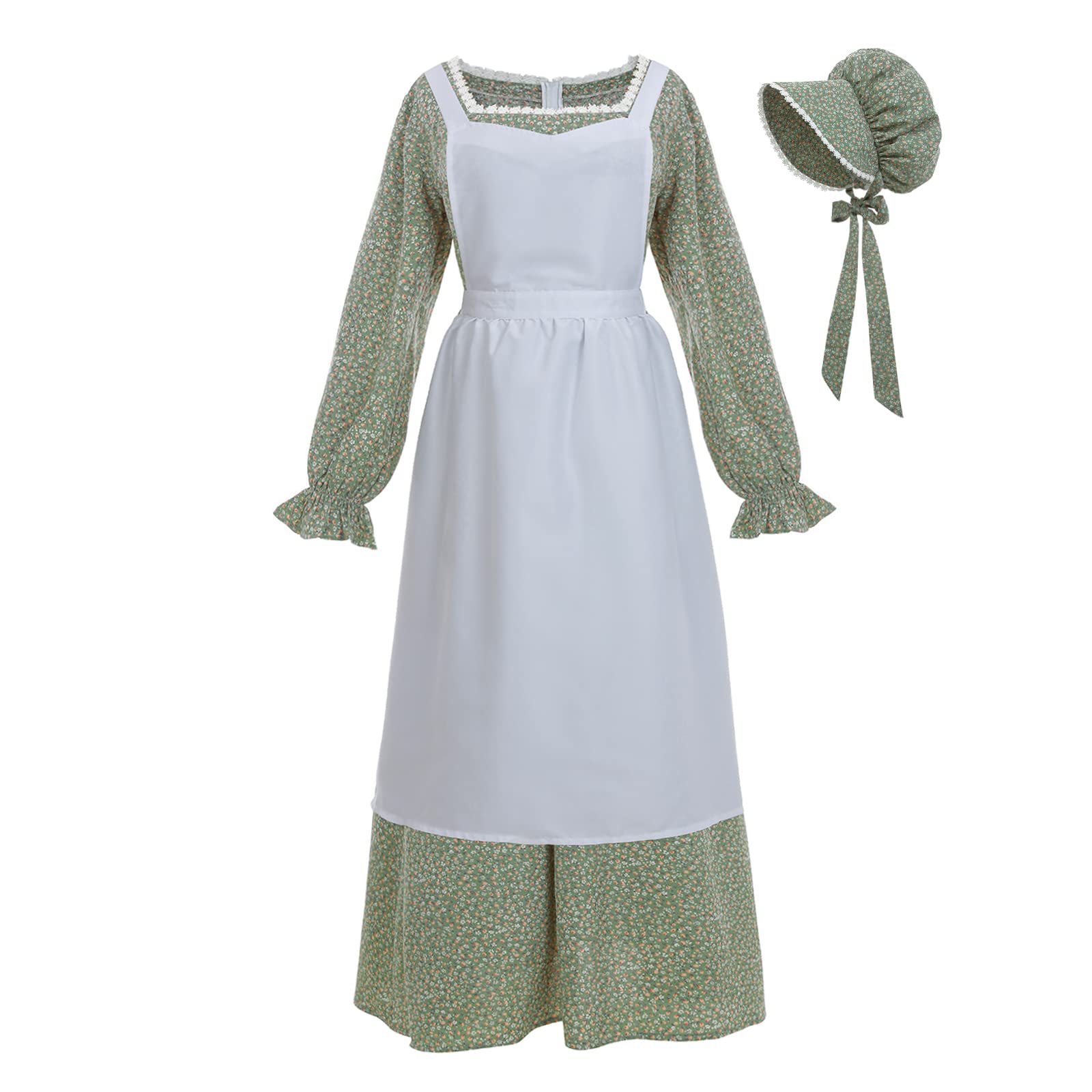 CR ROLECOS Colonial Pioneer Prairie Dress Women Floral Amish Dresses Pilgrim Costume Pioneer Trek Clothing Green S