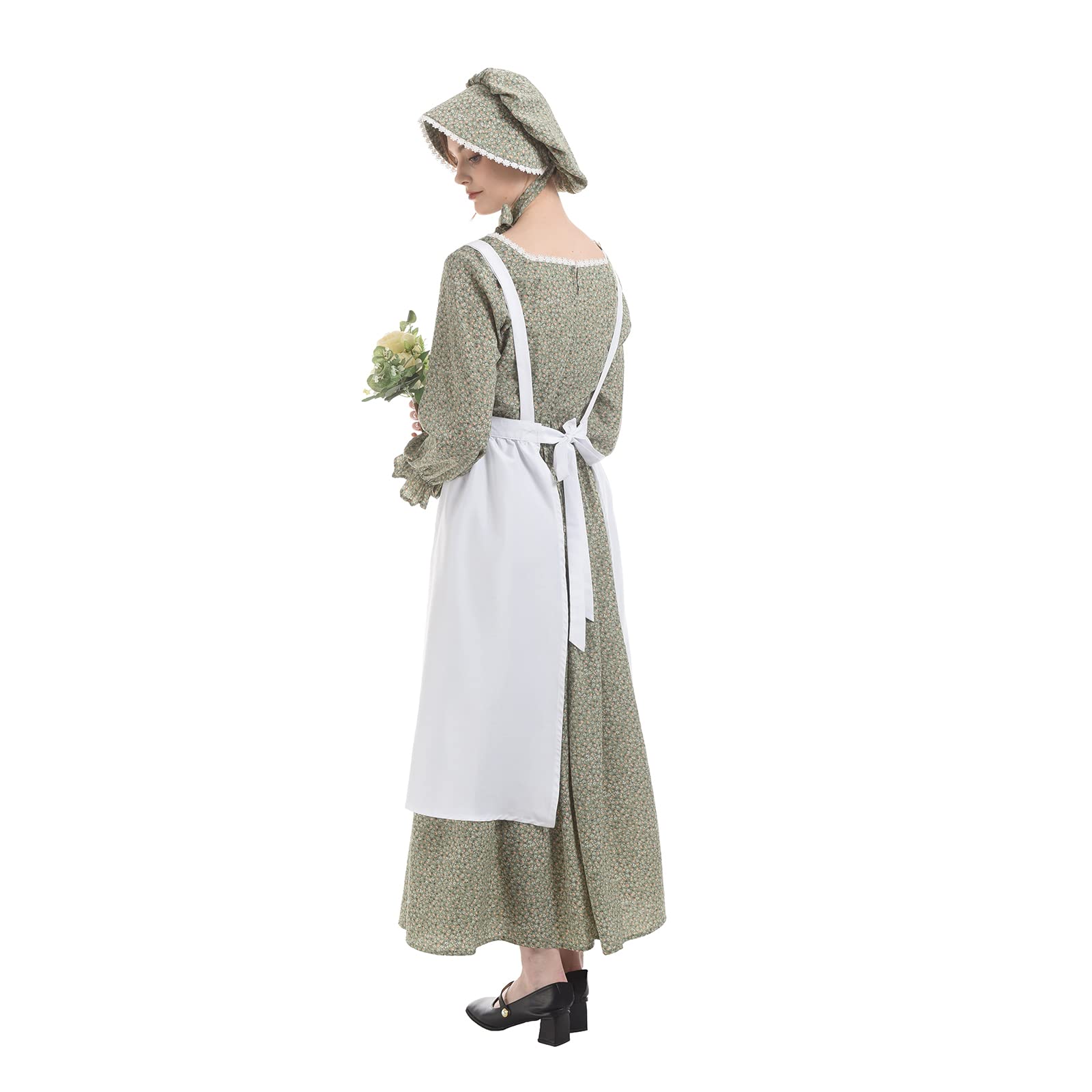 CR ROLECOS Colonial Pioneer Prairie Dress Women Floral Amish Dresses Pilgrim Costume Pioneer Trek Clothing Green S