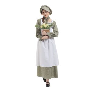 CR ROLECOS Colonial Pioneer Prairie Dress Women Floral Amish Dresses Pilgrim Costume Pioneer Trek Clothing Green S