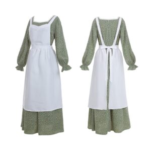 CR ROLECOS Colonial Pioneer Prairie Dress Women Floral Amish Dresses Pilgrim Costume Pioneer Trek Clothing Green S