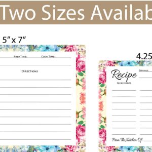 Pioneer Woman Style Floral Recipe Cards (100 Pcs) Flower Recipe Cards, Floral Index Cards, Blank Back Recipe Notecards, Perfect for Bridal Shower (100, 4.25" x 5.5")