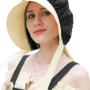 FURPHI Women's Colonial Pioneer Bonnet Hat Linen Victorian Pilgrim Headwear (Black)