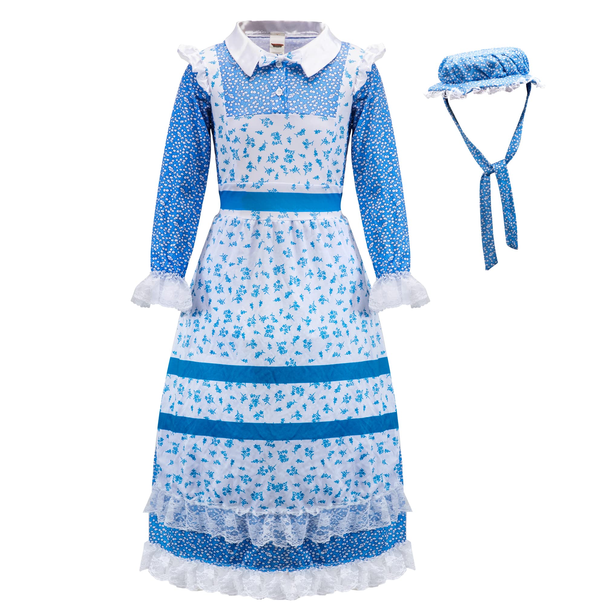 Spooktacular Creations Colonial Pioneer Girls Costume Deluxe Prairie Dress for Halloween Laura Ingalls Costume Dress Up Party (Small (5-7yr))