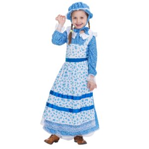 Spooktacular Creations Colonial Pioneer Girls Costume Deluxe Prairie Dress for Halloween Laura Ingalls Costume Dress Up Party (Small (5-7yr))