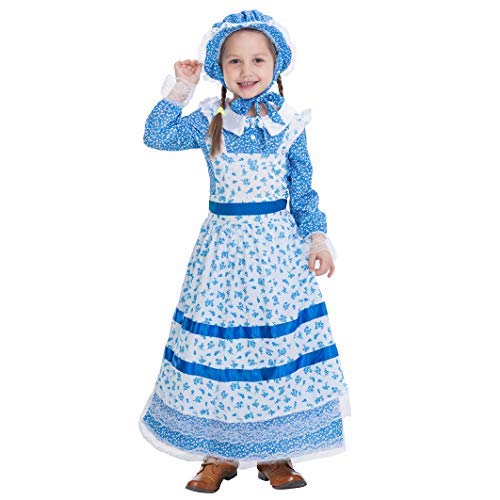 Spooktacular Creations Colonial Pioneer Girls Costume Deluxe Prairie Dress for Halloween Laura Ingalls Costume Dress Up Party (Small (5-7yr))