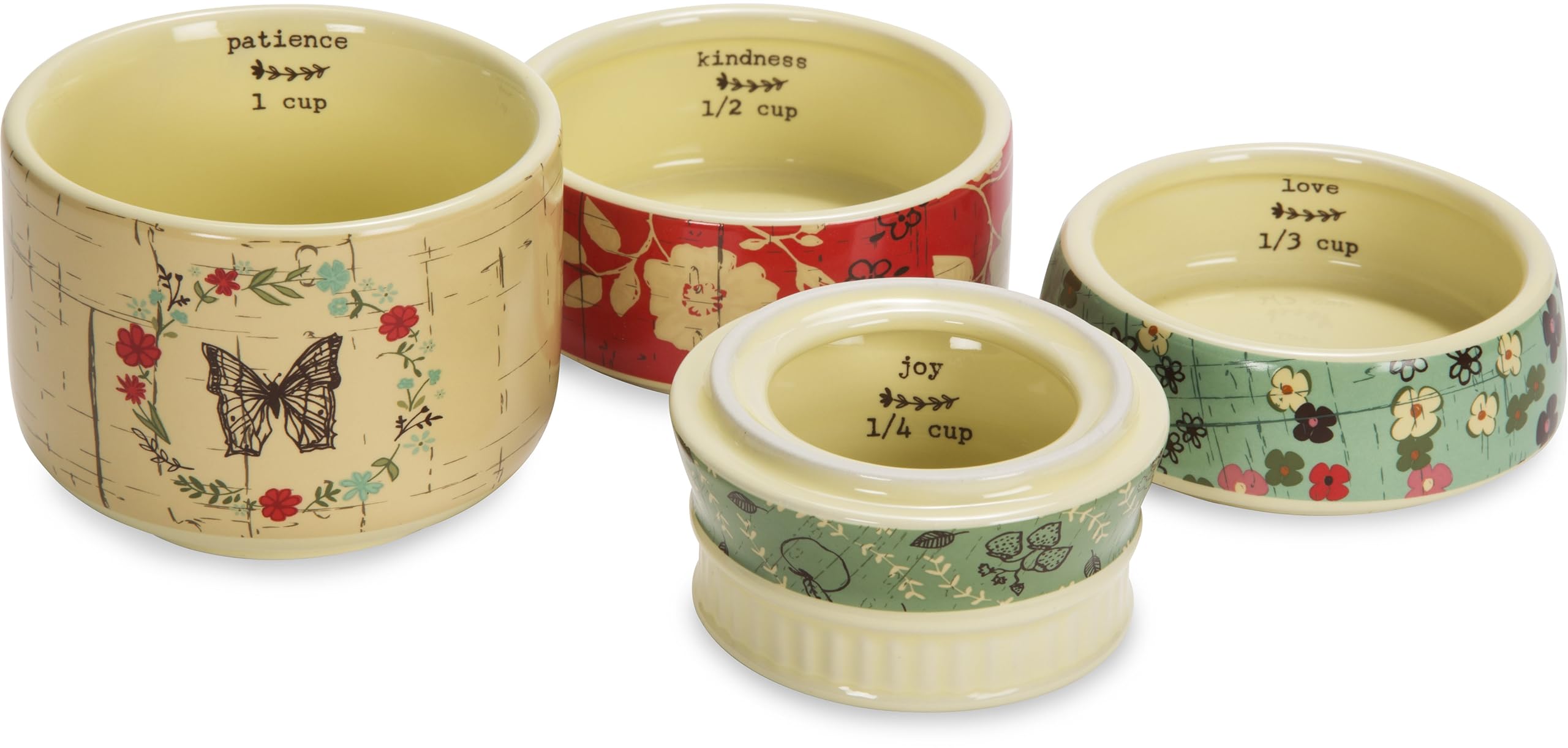 Pavilion Gift Company Live Simply Floral Mason Jar Measuring Cups, Multicolor