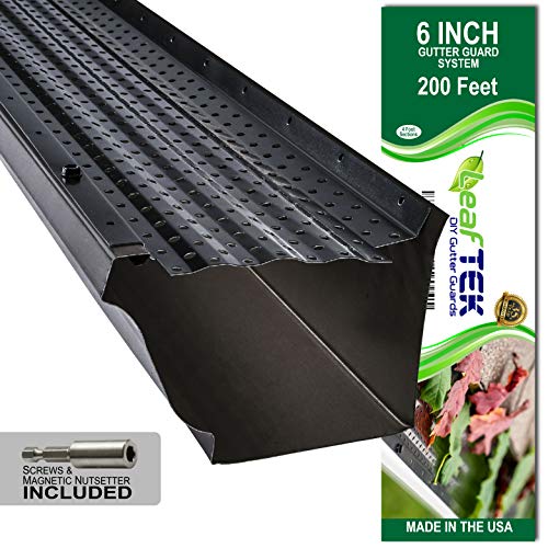 LeafTek Gutter Guards | 6" x 200' Leaf Protection in Black | Premium 35 Year Aluminum | Available in 32', 100' & 200' | 5” & 6” | Made in The USA