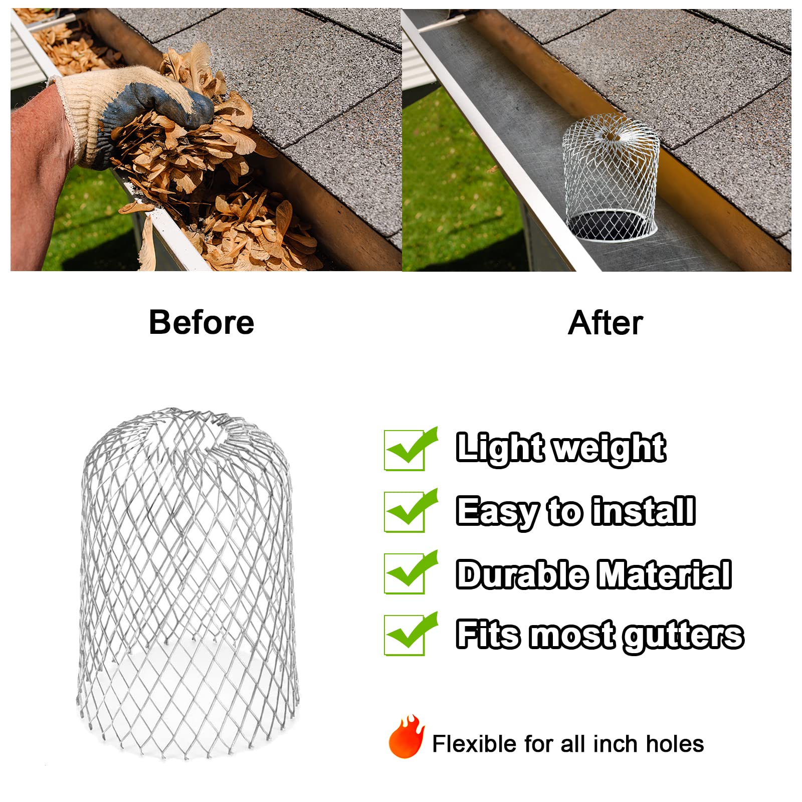 Evcitn Metal 6”x 40Ft Gutter Guard Mesh Roll,DIY Leaf Protection Cover Netting with 50 Fixed Cable Tie,Ideal for Preventing Leaves,Twigs and Debris from Clogging Gutters