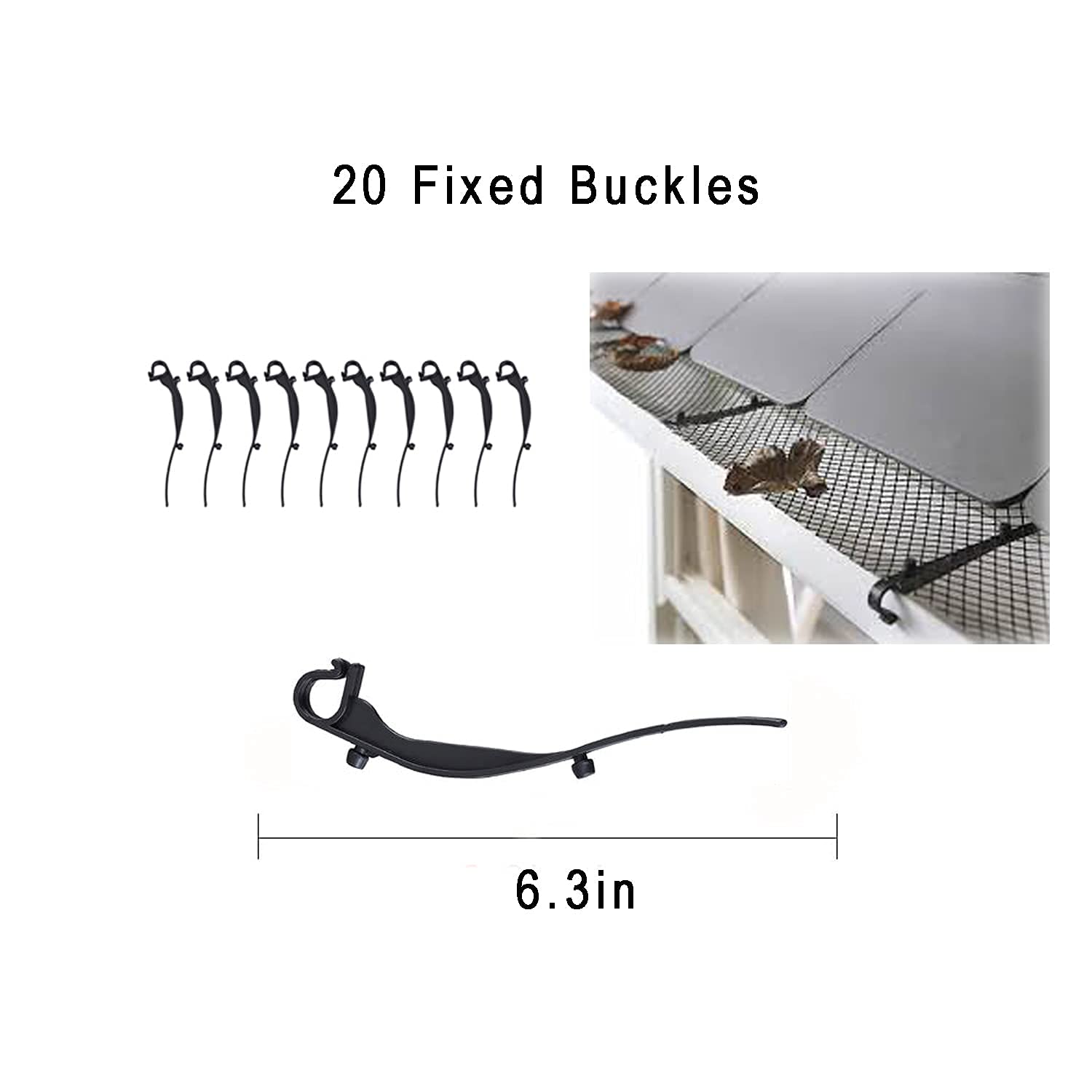 2-Pack Plastic Gutter Guard Mesh Roll 6” x 20Ft Rain Gutter Leaf Guard-Stop Clogged Gutters-with 20 Clip Fixed Hooks.DIY Gutter Protection.