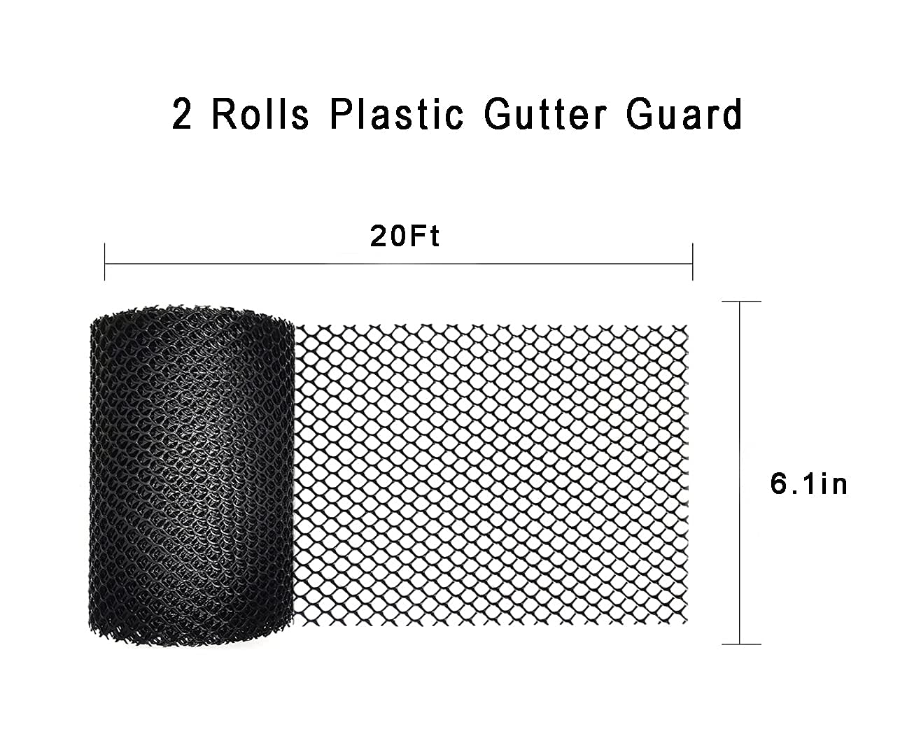 2-Pack Plastic Gutter Guard Mesh Roll 6” x 20Ft Rain Gutter Leaf Guard-Stop Clogged Gutters-with 20 Clip Fixed Hooks.DIY Gutter Protection.