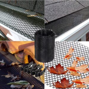 2-Pack Plastic Gutter Guard Mesh Roll 6” x 20Ft Rain Gutter Leaf Guard-Stop Clogged Gutters-with 20 Clip Fixed Hooks.DIY Gutter Protection.